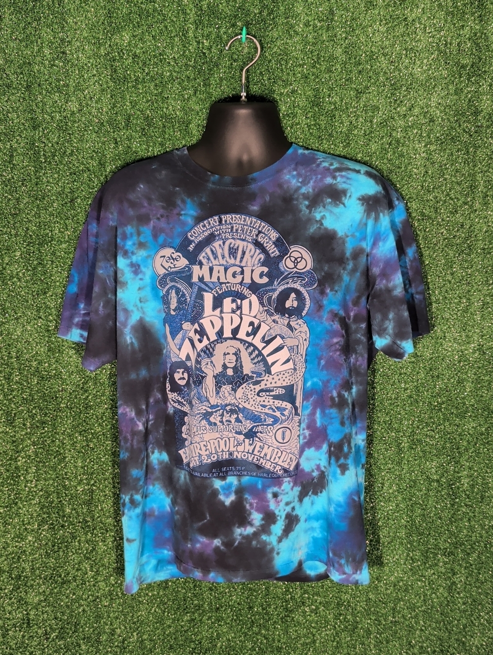 Led Zeppelin T-SHIRT Blue Tie Dye Electric Magic Wembley Liquid Blue Size XL